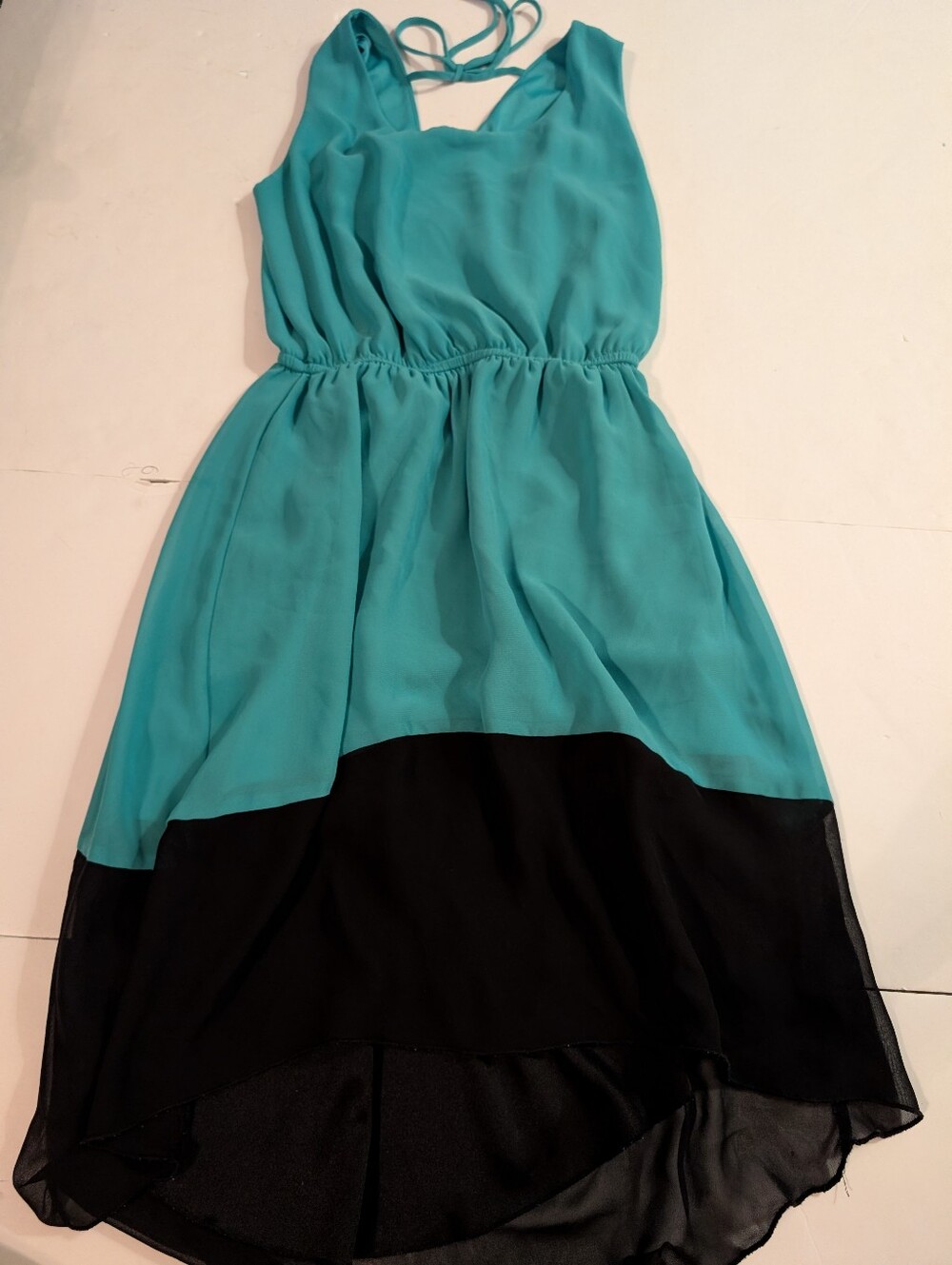 Sweet Storm Women's Teal and Black Chiffon High-Low Dress Sz Small